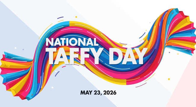 Colorful National Taffy Day ribbon banner with date isolated on background