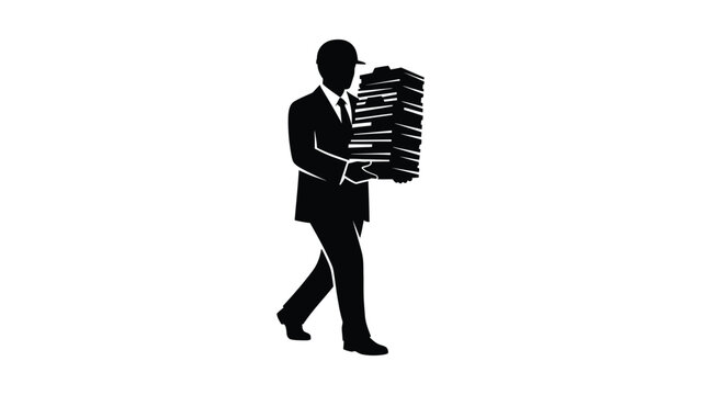 Businessman carrying a large stack of papers.
