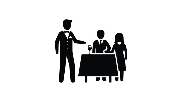 Waiter serving wine to couple.