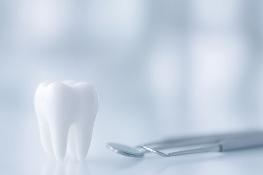 Dentistry concept tooth model dental tools oral care healthcare clinic background