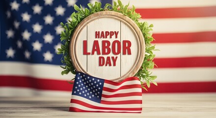 Obraz premium Festive labor day decoration with american flag and greenery