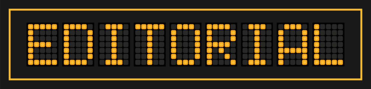 Orange color led banner in word editorial on black background