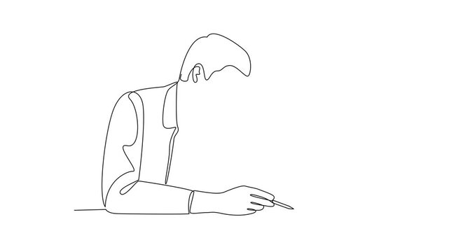 Parent Explaining Lesson From Open Book. Passing on Knowledge Concept. Single line draw design Video 4k. Footage graphic illustration