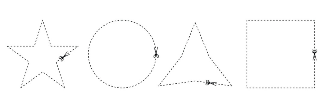 Rectangular shape with dashed cut here line for coupon, discount, sale ticket. dotted rectangle clipart. Dotted figures isolated on white background. Vector illustration. Eps file 10 .