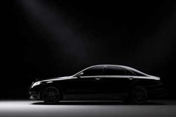 Obraz premium Modern black luxury car isolated on dark background automotive advertising elegance vehicle concept