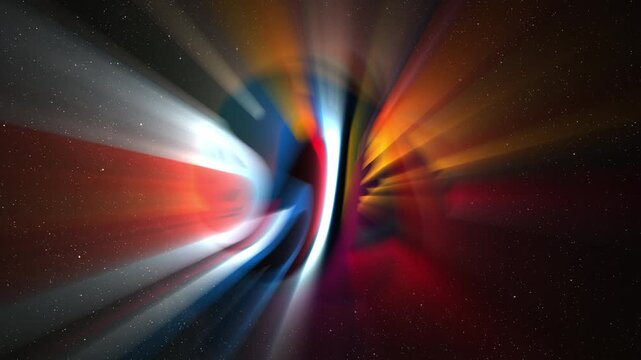 Abstract multicolor glow sphere with rays, science background. Bizzard planet structure in space, 4k