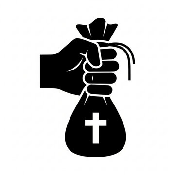 Hand Holding Christian Tithe and Donation Bag Icon