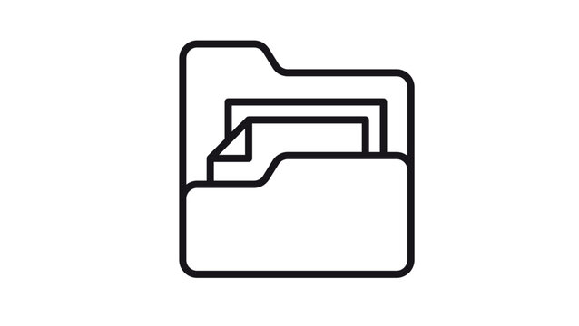 Black line vector icon of a file folder containing documents. Minimalist symbol for data storage, digital organization, office management, and business archives. Scalable graphic illustration.