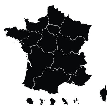 Silhouette map of France showing regions and islands