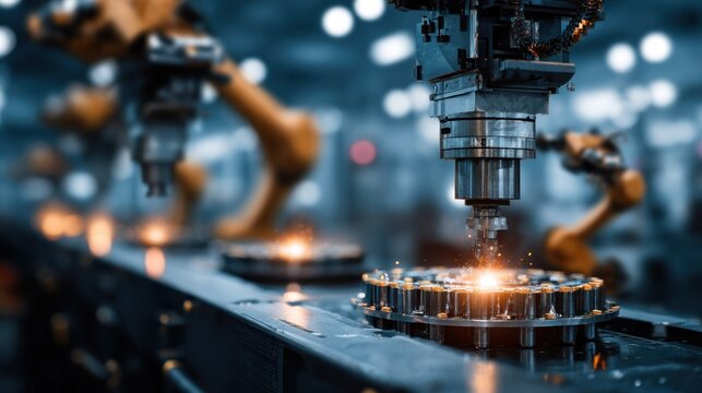 Automated manufacturing process involving a precision machine tool working on a metal component