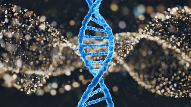 Abstract 3 d rendering of a vibrant blue dna double helix structure