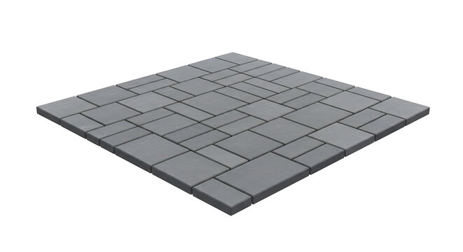 Interlocking grey concrete pavers laid in a geometric pattern for a patio or walkway, textured surface detail