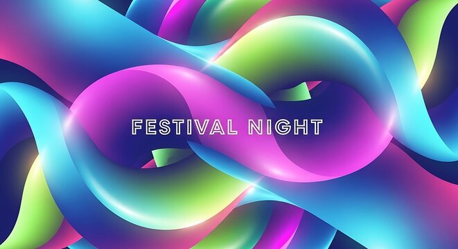 Vibrant Abstract Festival Night Background with Neon Glow and Swirling Colors