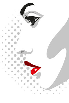 1696_Vector illustration of beautiful woman with red open mouth and long lashes