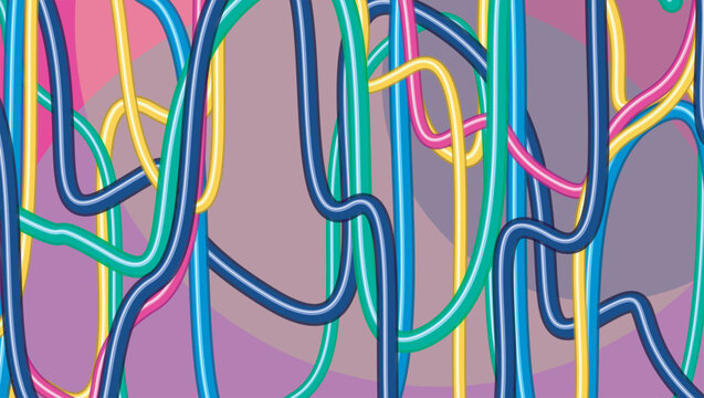 Colorful abstract tangled ribbons with vibrant gradients