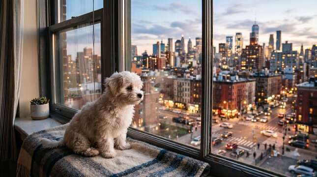 Cachorro olhando a cidade