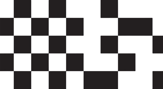 Geometric shapes, black and white pixels, abstract pattern, digital design elements