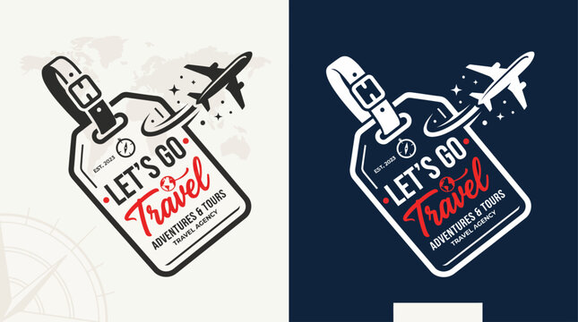 Modern Travel Logo Design with Airplane and Luggage Tag &ndash; Let&rsquo;s Go Travel Vector