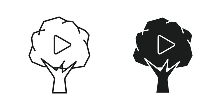 Play button icon integrated into tree silhouettes for media or nature-themed content