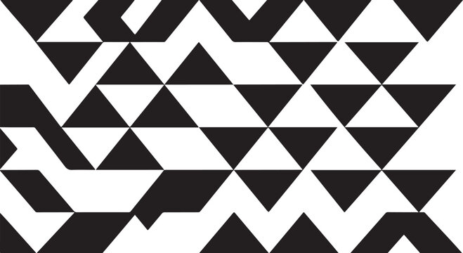 Geometric triangle pattern, black and white background, abstract shapes, vector design elements