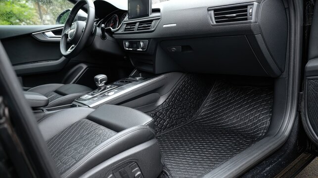 Elegent photo of  premium all-season black car mat with water-resistant texture for enhanced durability and protection in all weather conditions.