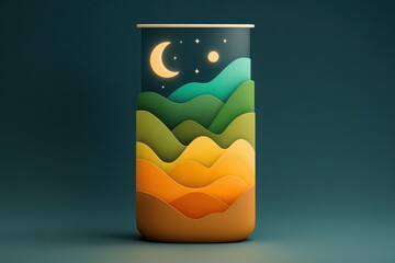 Obraz premium Abstract Gradient Cylinder Displays Night Scene with Moon and Stars