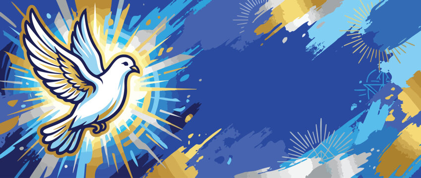 Dove Flying with Radiant Light and Abstract Background for Spiritual Concepts