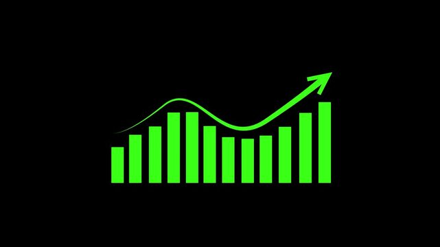 Minimal rising bar chart with arrow growth animation