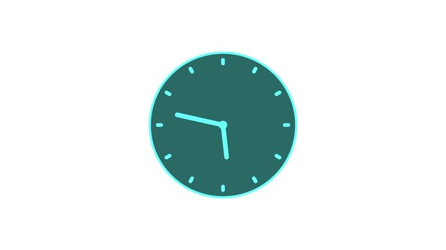 Minimal count down analog clock isolated animation, Minimalist analog clock face with white markers and hands animated
