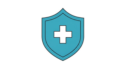 Fototapeta premium Blue medical shield icon design featuring a white cross symbol creating a safety and security emblem for healthcare concepts