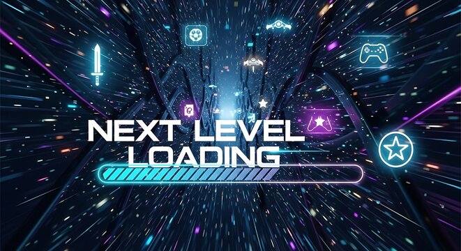 Next Level Loading Screen Futuristic Gaming Concept Digital Art.