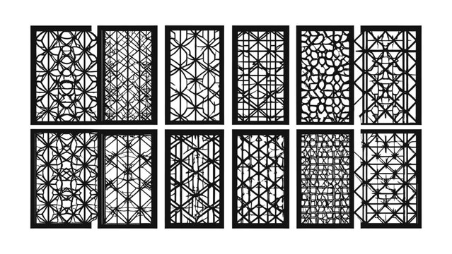Collection of various decorative metal lattice panels.