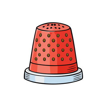 Handcrafted Red Sewing Thimble with Brown Dots Pattern