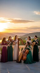 Fototapeta premium Musical Ensemble Performing Outdoors at Sunset.