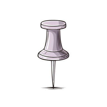 Hand-drawn illustration of a single purple thumbtack with a pointed metal pin and a flat circular head