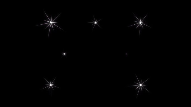 Sparkling Twinkle Star Glow Animation 4K, Glitter Shine Effect Loop, sparkle, starlight, Vector, doodles style stars blinking effects with Alpha Channel, Transparent & Black Screen VFX Background