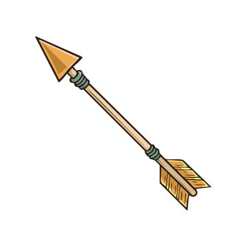 Tribal Arrow with Golden Fletching and Wooden Shaft