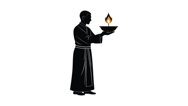 Monk holding a burning flame bowl.
