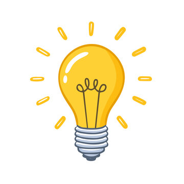 Bright yellow light bulb illuminated with radiating light beams symbolizing a new idea or inspiration