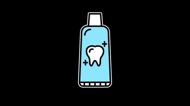 Seamless loop animation of a light blue toothpaste tube moving up and down. 4K dental care motion graphic on alpha channel transparent background for healthy lifestyle visuals