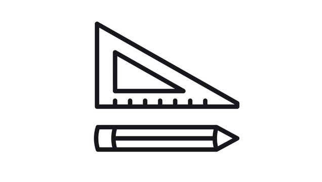 Set square and pencil vector icon illustration. Minimalist black line symbol of drafting and geometry tools for architecture, design, education, and school supplies. Scalable graphic design.