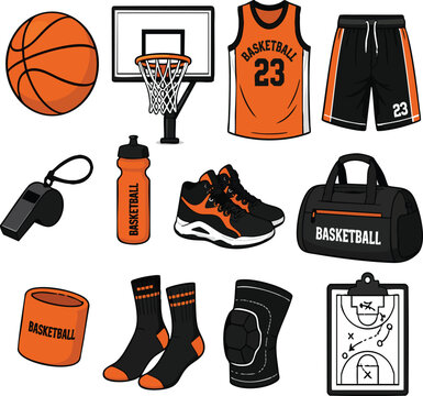 Professional Basketball Equipment Bundle in Minimal Flat Design