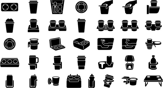Minimal Travel Cup Holder. Line icon set of Minimal Travel Cup Holder: minimal cup holder, slim travel cup, clean console, simple insert
