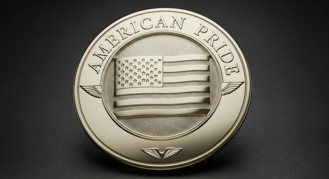 Antique american guild coin or medal detailed relief of landscape and eagle