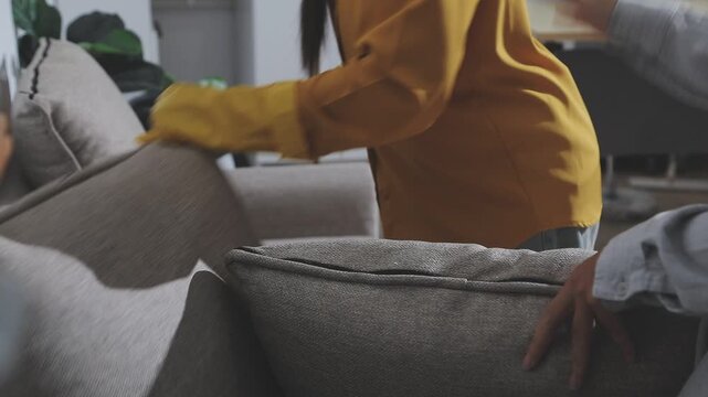 Cleaning company diligently cleans up room two women posing with smiles. Professionalism dedication exemplify importance of regular cleaning services ensuring cleanliness hygiene cleaning company