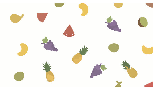 Playful abstract fruit pattern vector with mango watermelon pineapple grapes and kiwi in pastel modern style