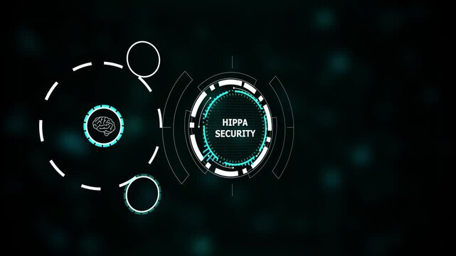 Hippa security digital interface futuristic technology concept video, Futuristic HIPAA security and digital data protection, Healthcare privacy and cyber defense system.