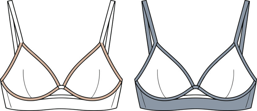 Front view of two bras, one beige and one grey, with thin straps and a cutout detail lingerie underwear