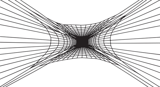 Geometric tunnel, abstract lines, black and white vector, optical illusion, futuristic design element