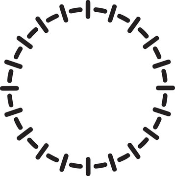 Dashed line circle, dotted border, black outline, vector shape, geometric design element